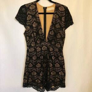 American Threads Lined Black Lace Romper Size M